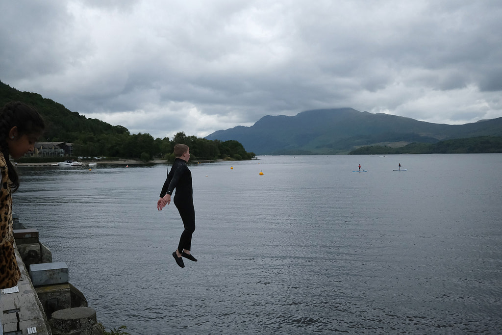 Jumping off the Luss pier